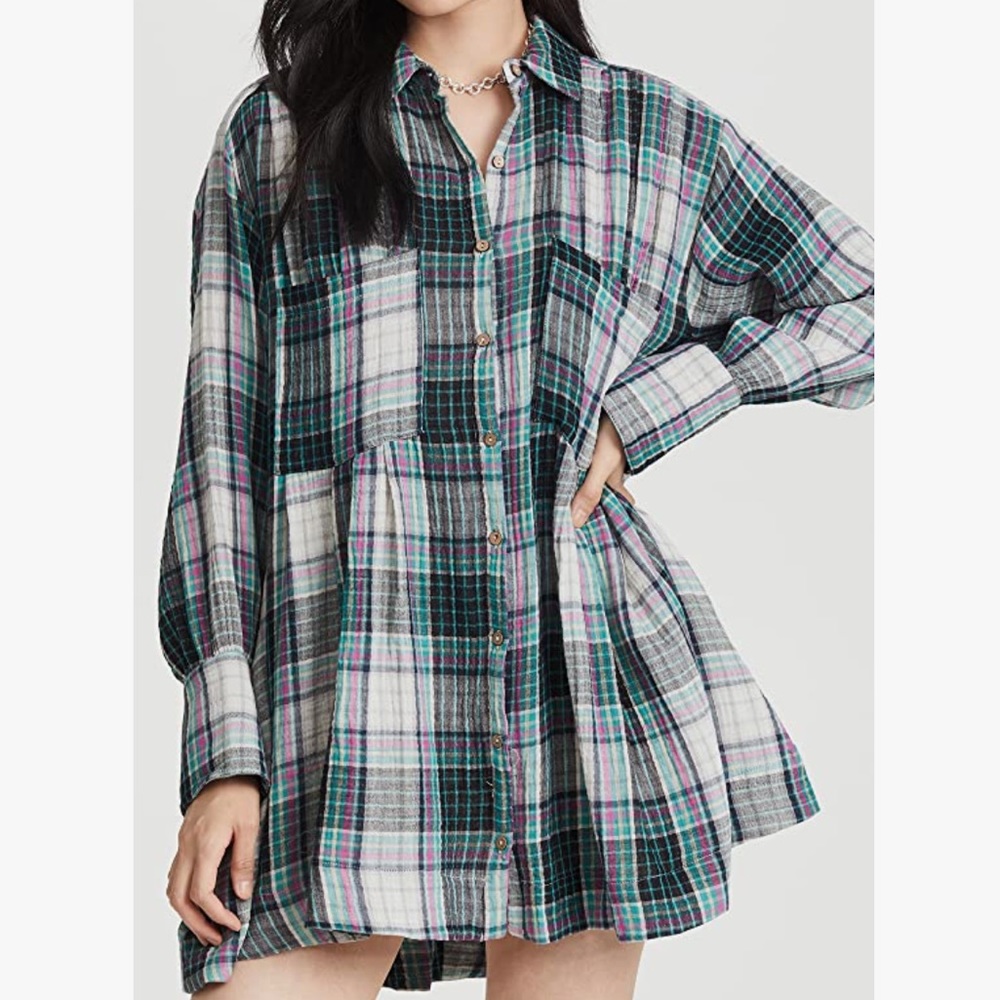 Free People Voyager Shirt Dress in Twilight Combo